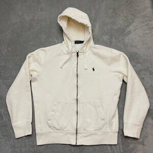 Polo Ralph Lauren Hoodie Men Large White Full Zip Fleece Lined Sweatshirt Jacket